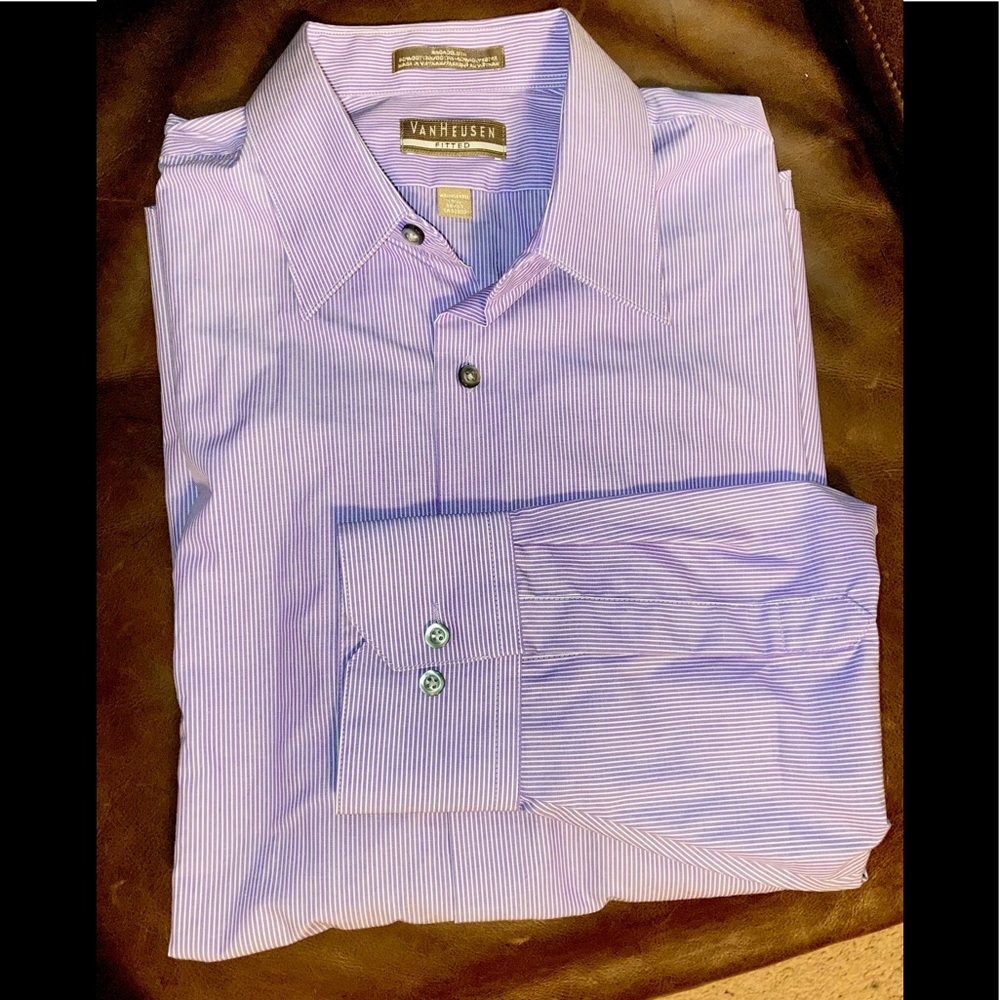 Van Heusen purple and white striped shirt